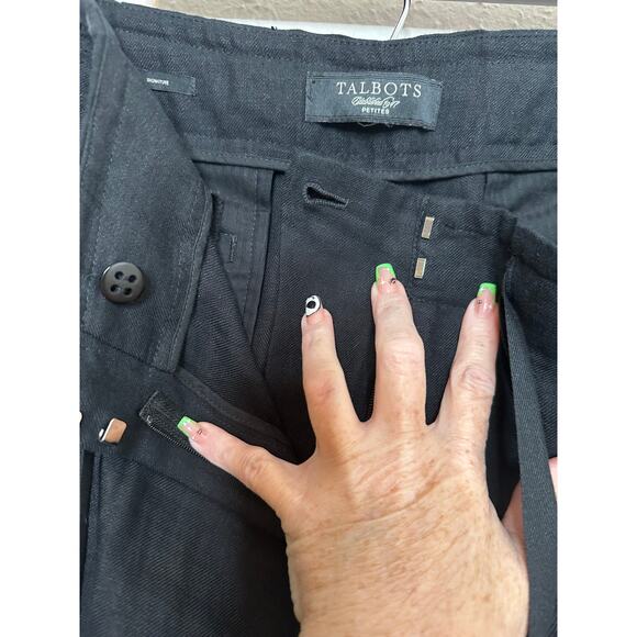 Talbots Woman's Petite Size Large Signature 100% Black Linen Trouser Pants - Picture 6 of 10